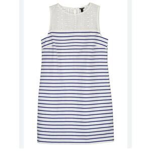 J.Crew Eyelet Yoke Striped Dress Womens S White Blue Sleeveless Mini Dress Boho